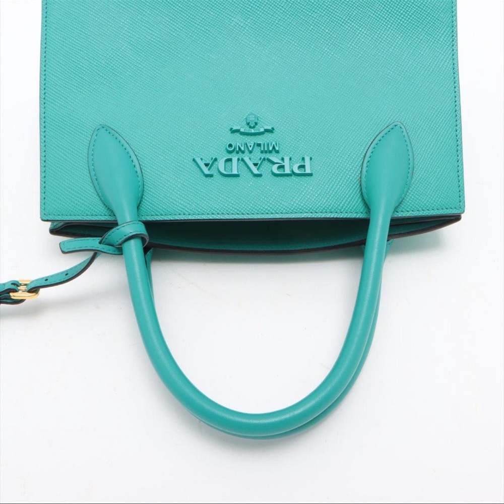 Prada Saffiano Small Monochromatic Shoulder Bag Teal - Picture 5 of 10